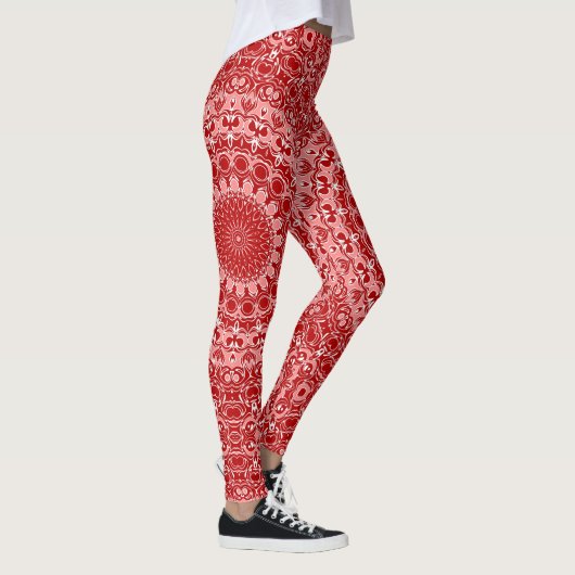 Mandala-Muster in Rot und Weiß Leggings (Rechts)