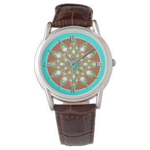 Mandala-Muster in Schokolade, braun und türkis Armbanduhr