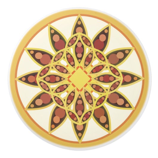 Mandala-Muster in Schokolade, Terrakotta und Rost Keramikknauf (Vorderseite)