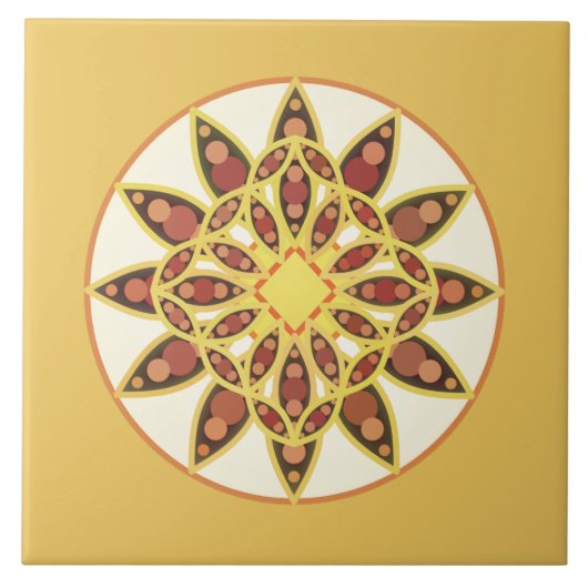 Mandala-Muster in Schokoladenbraun und Gold Fliese (Vorderseite)