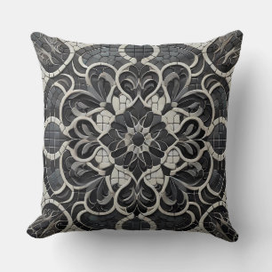 Mandala-Muster in Schwarz: Deep Mosaik Art Kissen