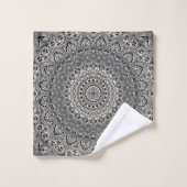 Mandala-Muster in Schwarz und Weiß Badhandtuch Set (Waschlappen)