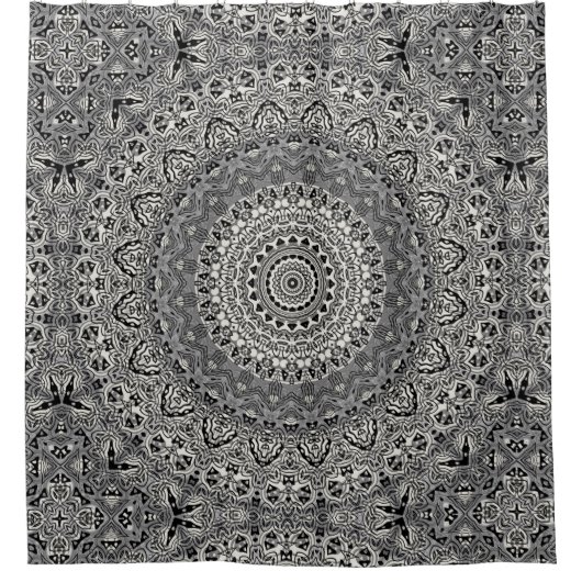 Mandala-Muster in Schwarz und Weiß Duschvorhang (Vorderseite)