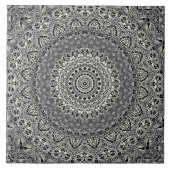 Mandala-Muster in Schwarz und Weiß Fliese (Vorderseite)