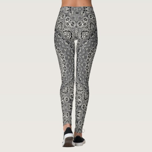 Mandala-Muster in Schwarz und Weiß Leggings (Rückseite)