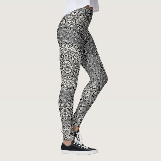 Mandala-Muster in Schwarz und Weiß Leggings (Rechts)