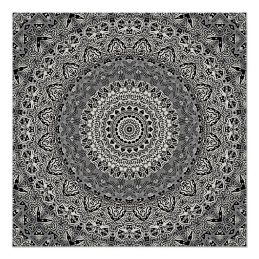 Mandala-Muster in Schwarz und Weiß Poster (Vorderseite)