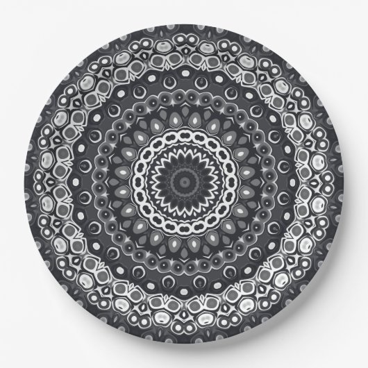 Mandala-Muster in Schwarzweiß Pappteller (Vorderseite)