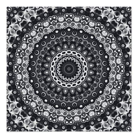 Mandala-Muster in Schwarzweiß Poster (Vorderseite)