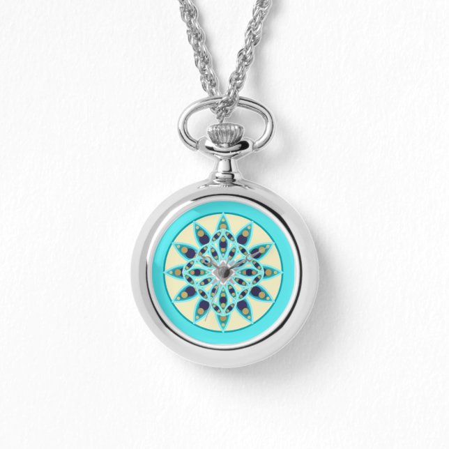 Mandala-Muster in Türkis, Bräune und Marine Armbanduhr (Vorderseite)