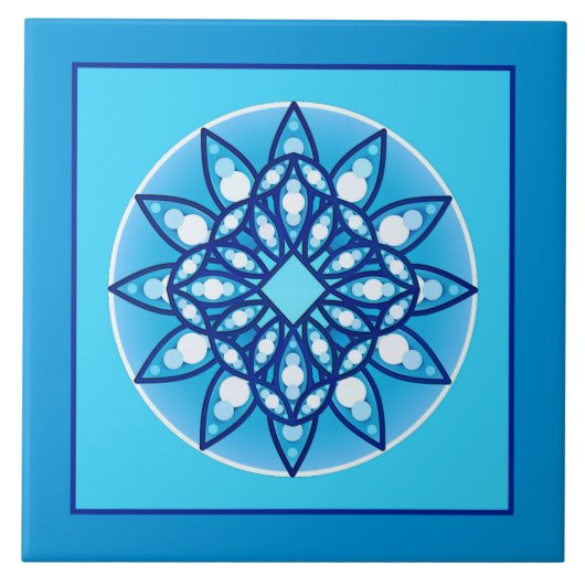 Mandala-Muster in Türkis und Blau Fliese (Vorderseite)