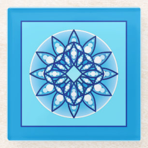 Mandala Muster in Türkis und Cobalt Blue Glasuntersetzer