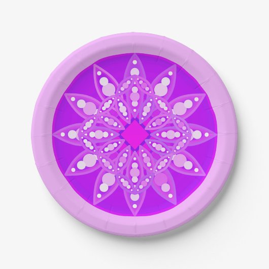 Mandala-Muster in Violett, Orchideen und Rosa Pappteller (Vorderseite)