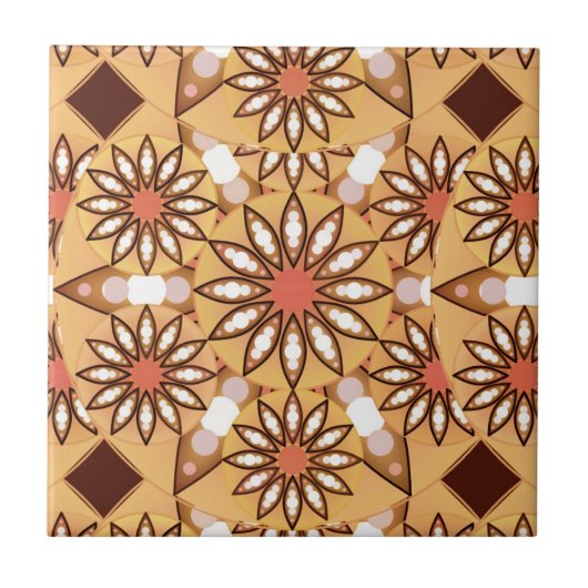 Mandala-Muster, karamellbraun, schokoladenbraun Fliese (Vorderseite)