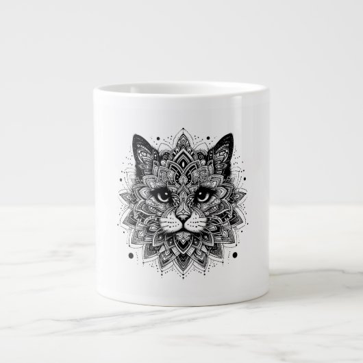 Mandala-Muster-Katze-Design Jumbo-Tasse (Vorderseite)