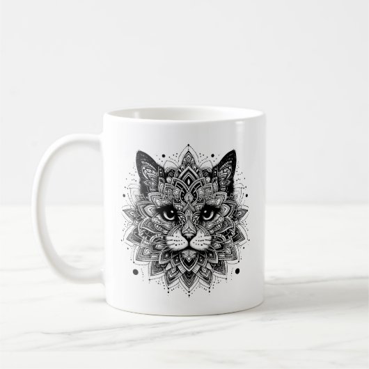 Mandala-Muster-Katze-Design Kaffeetasse (Links)