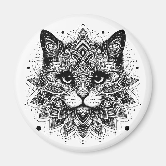 Mandala-Muster-Katze-Design Magnet (Vorne)