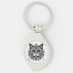 Mandala-Muster-Katze-Design Schlüsselanhänger