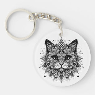Mandala-Muster-Katze-Design Schlüsselanhänger
