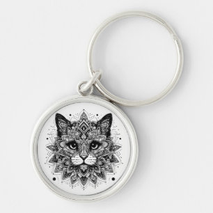 Mandala-Muster-Katze-Design Schlüsselanhänger