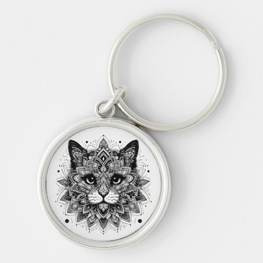 Mandala-Muster-Katze-Design Schlüsselanhänger (Vorne)