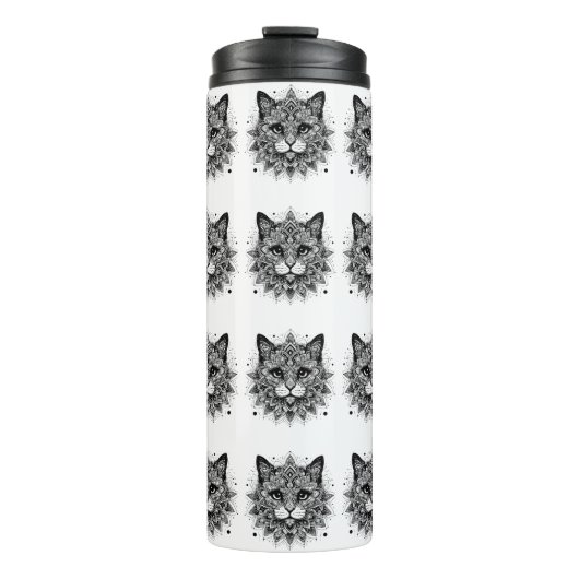 Mandala-Muster-Katze-Design Thermosbecher (Vorderseite)