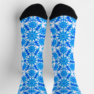 Mandala-Muster, kobaltblau, türkis und weiß Socken