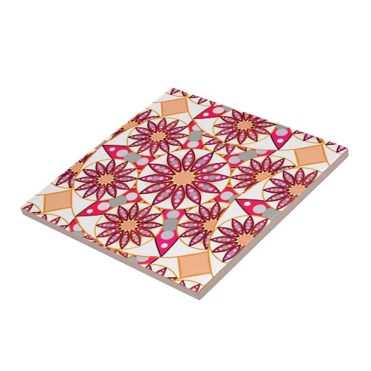 Mandala-Muster, Korallen, Pfirsich, Weiß und Grau Fliese (Seite)