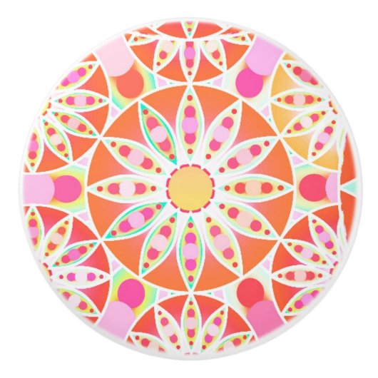 Mandala-Muster, Korallenorange, Rosa, Gold Keramikknauf (Vorderseite)