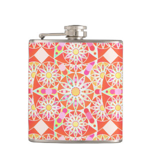 Mandala-Muster, korallenrot, pink, gold Flachmann