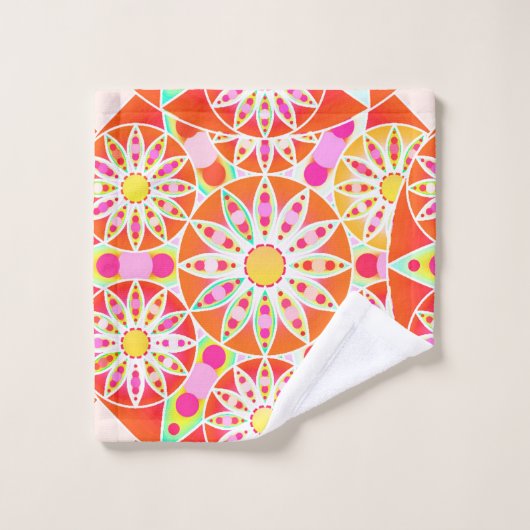 Mandala Muster, Korallenrot, Rosa, Gold Badhandtuch Set (Waschlappen)