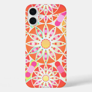 Mandala-Muster, korallenrot, rosa, gold iPhone 16 Plus Hülle