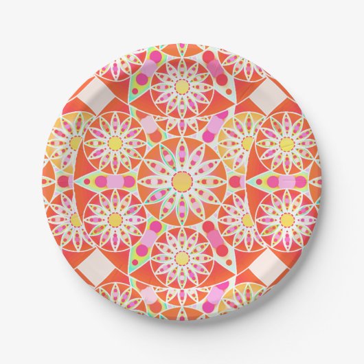 Mandala-Muster, korallenrot, rosa, gold Pappteller (Vorderseite)