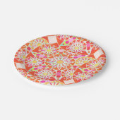 Mandala-Muster, korallenrot, rosa, gold Pappteller (Schrägansicht)