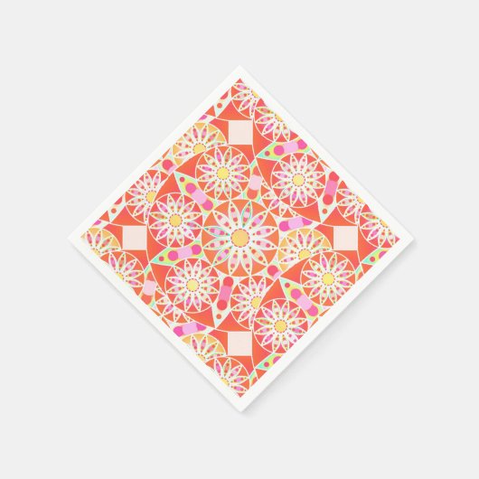 Mandala-Muster, korallenrot, rosa, gold Serviette (Ecke)