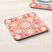 Mandala-Muster, korallenrot, rosa, gold Untersetzer (Linke Seite)