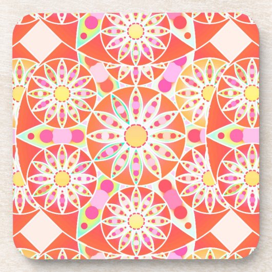 Mandala-Muster, korallenrot, rosa, gold Untersetzer (Vorderseite)