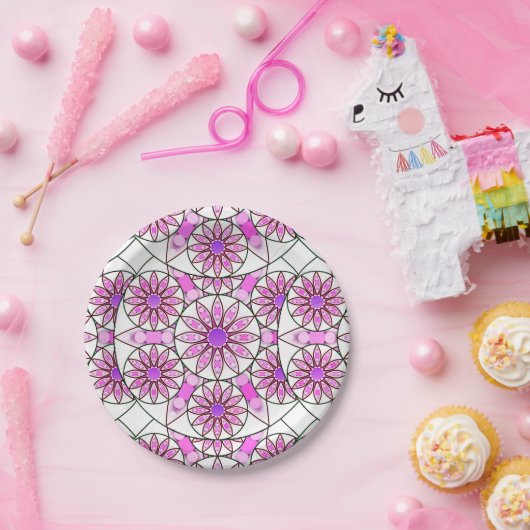 Mandala-Muster, Lavendel, rosa, heißrosa, weiß Pappteller (Party)