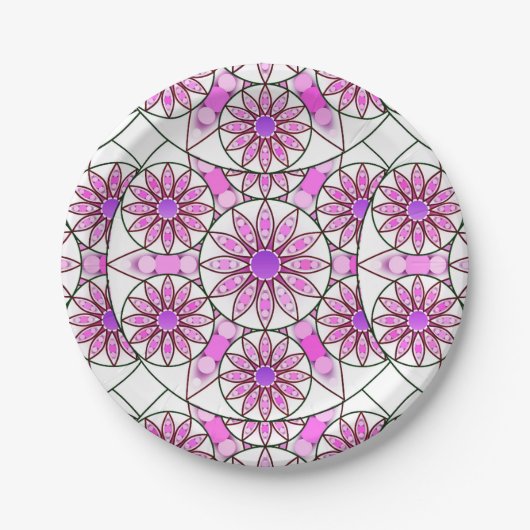 Mandala-Muster, Lavendel, rosa, heißrosa, weiß Pappteller (Vorderseite)