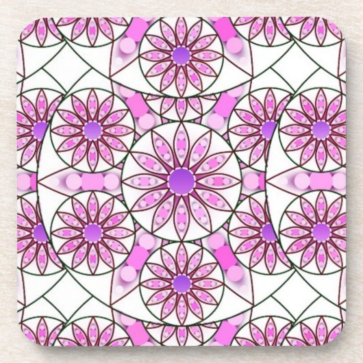 Mandala-Muster, Lavendel, rosa, heißrosa, weiß Untersetzer (Vorderseite)
