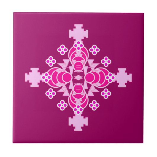 Mandala-Muster mit vier Punkten, Pink und Pflaume Fliese (Vorderseite)
