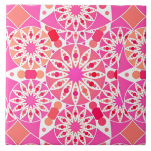 Mandala-Muster, Rosa- und Korallenfarben Fliese
