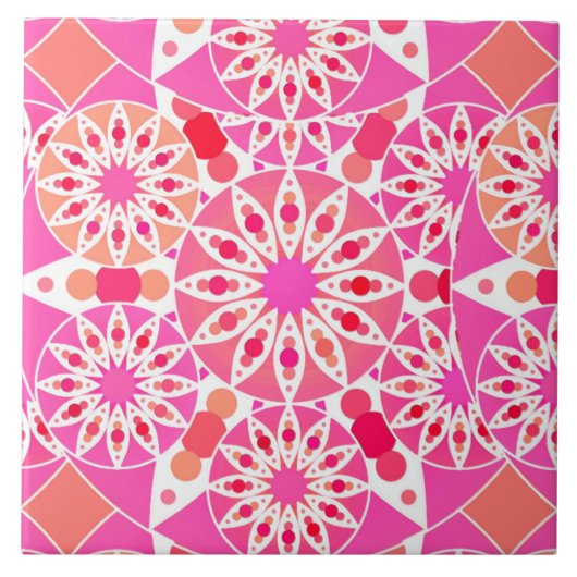 Mandala-Muster, Rosa- und Korallenfarben Fliese (Vorderseite)