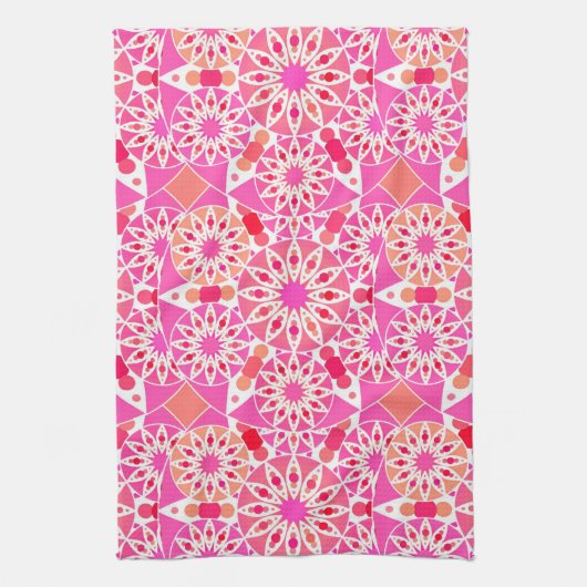 Mandala-Muster, Rosa- und Korallenfarben Geschirrtuch (Vertikal)