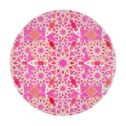 Mandala-Muster, Rosa- und Korallenfarben Schneidebrett (Vorderseite)