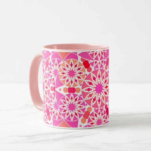Mandala-Muster, Rosa- und Korallenfarben Tasse (Vorderseite Links)