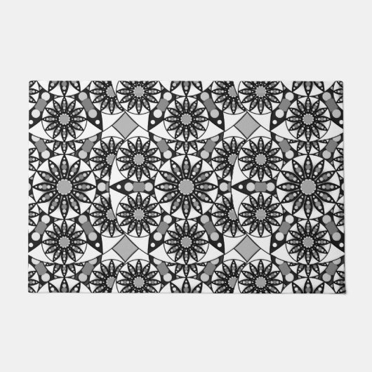 Mandala-Muster, schwarz, weiß und grau Fußmatte (Vorderseite)