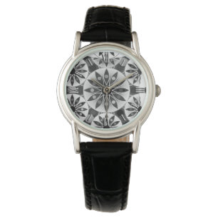 Mandala Muster , schwarz, weiß und grau / grau Armbanduhr