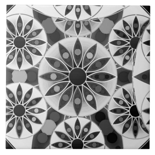 Mandala Muster , schwarz, weiß und grau / grau Fliese (Vorderseite)