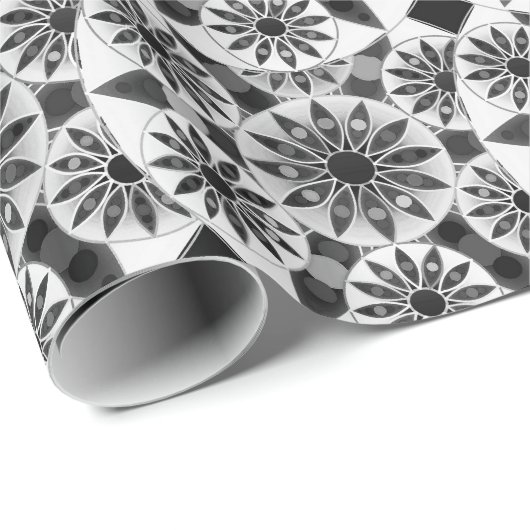 Mandala Muster , schwarz, weiß und grau / grau Geschenkpapier (Rolleneckpunkt)